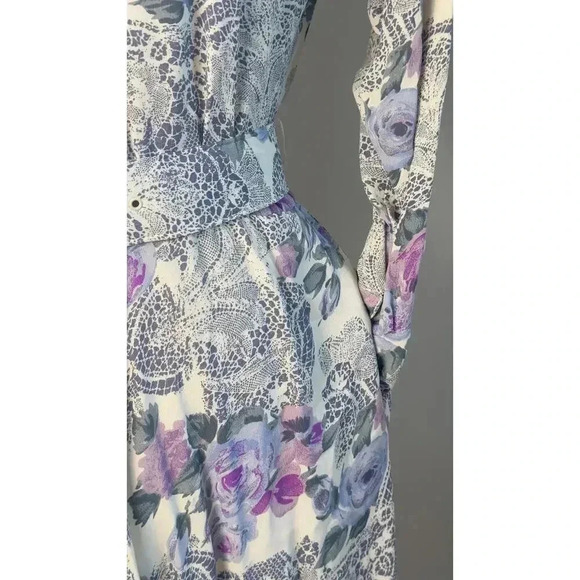 VTG 80s Floral Button Up Midi Dress Purple Rose Pattern Cottagecore style - Picture 2 of 8